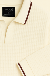 Cotton Waffle Knit Tipping Full Polo - Ivory